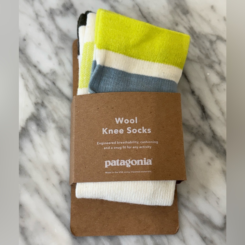 Patagonia, Merino Wool Blend Knee Socks, Allen Stripe: Birch White, Medium